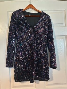 Forever 21 Black Long Sleeve Sequin Mini Dress
